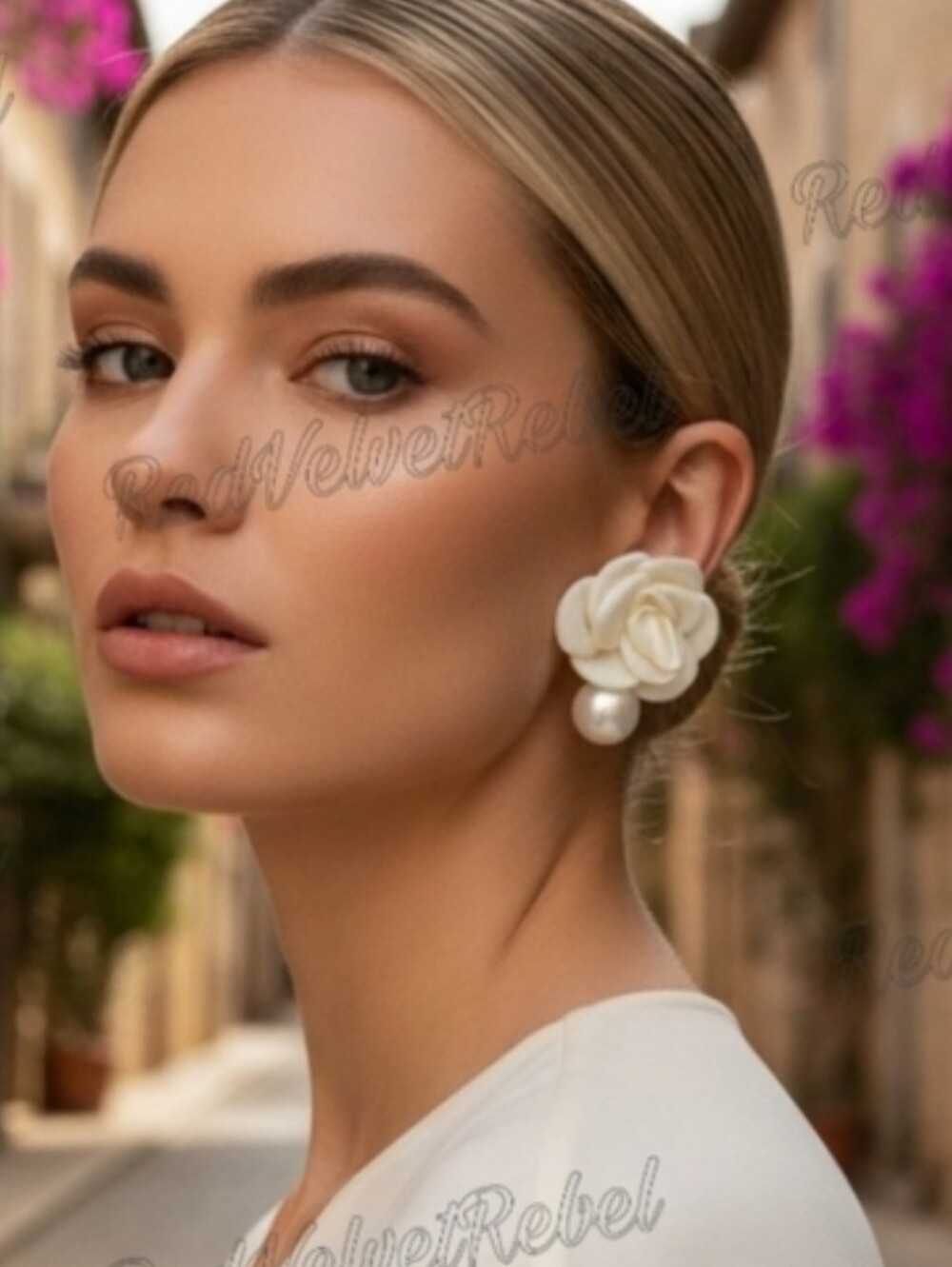 NWT Handmade Elegant Dangling Pearl Soft Ivory Rose Petal Drop Earrings - Picture 1 of 10